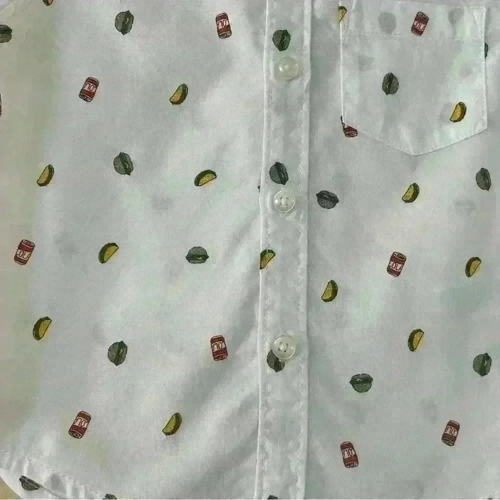 Carters Boys White Taco Button Up Shirt Size 12 Months
